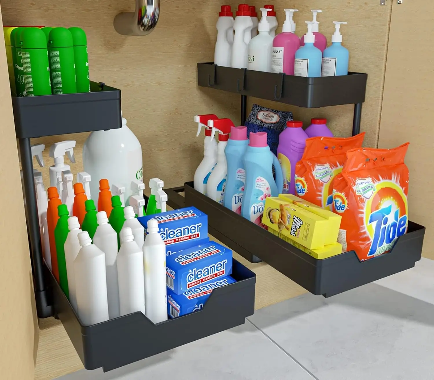 OEM 2-Tier Under Sink Organizers Sliding L-shape Cabinet Storage Multi-purpose Sink Organizer for Bathroom Kitchen Drawer