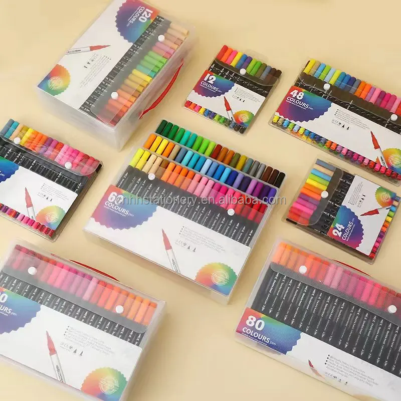 China Good 120 Colors Watercolor Double Best Black Felt Dual Tip Brush Coloring Painting Permanent Drawing Sketch Marker Pen Set