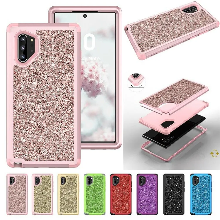 Honatop 3 IN 1 Shockproof Armor Glitter Case Silicone For Samsung Galaxy Note 20 Ultra 10+ Hybrid Cover note 8 note 9 S8 S9