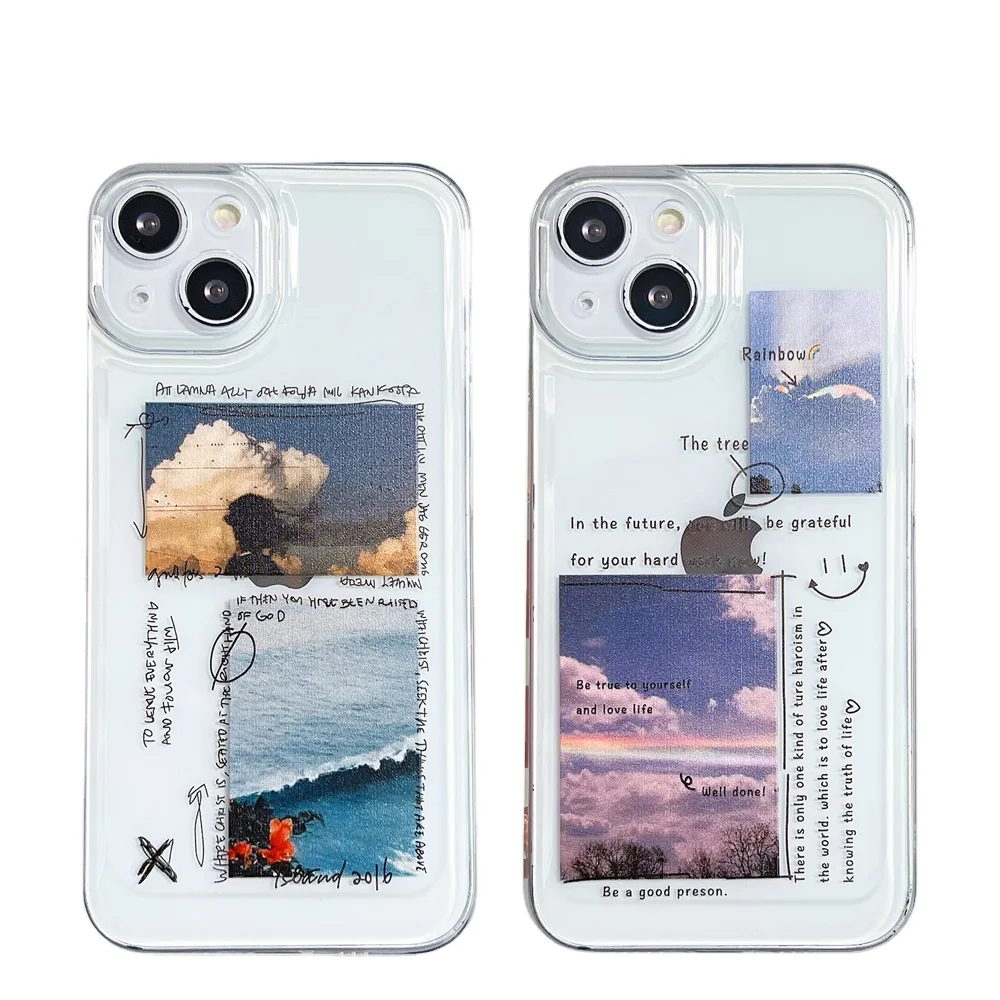 In Spot Instagram Style Stickers Landscape Transparent Smartphone Case For Apple Smartphone iPhone 11 12 13 Pro Max