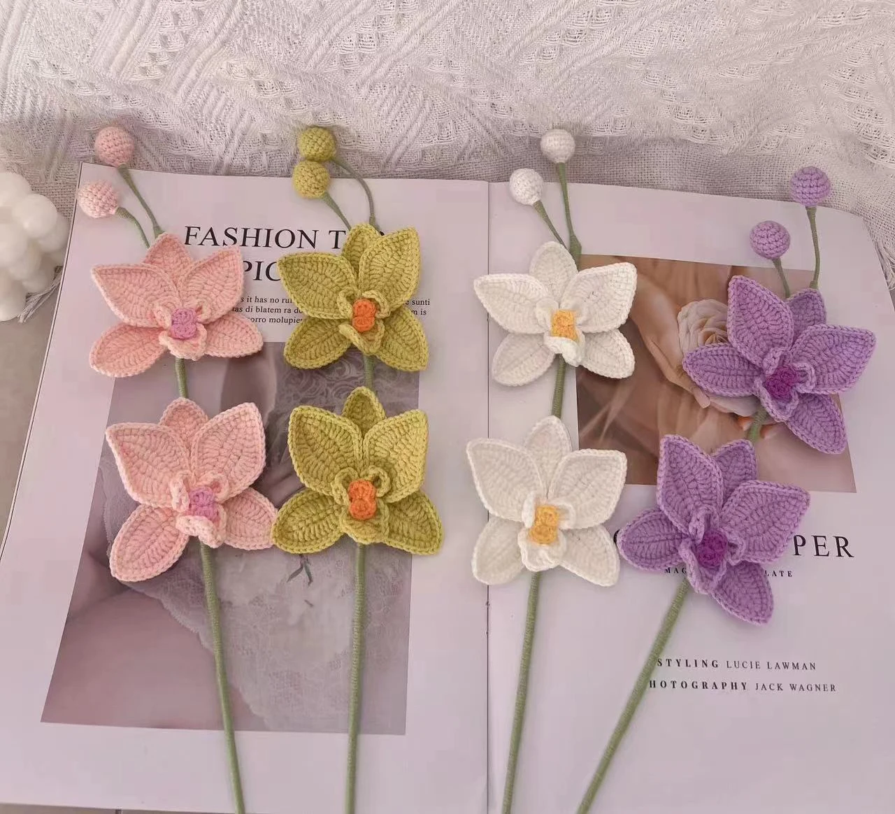 Wholesale custom handmade DIY wool knitting crochet butterfly flowers crafts wool artificial butterfly home decoration