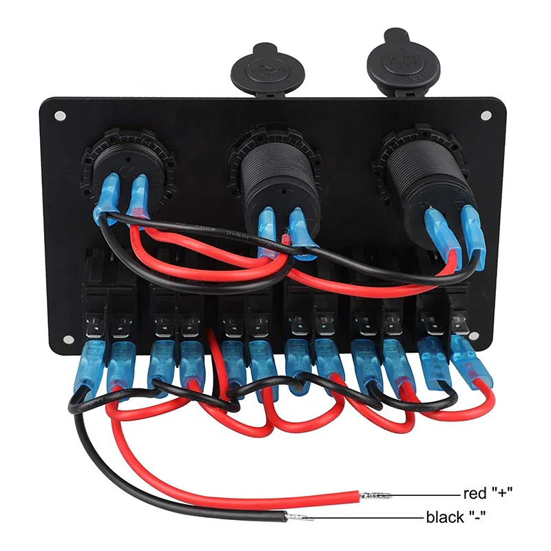 DC 12V Dual USB Charger Digital Voltmeter Waterproof Boat Marine Rocker Switches 6 Gang Auto Switch Panel