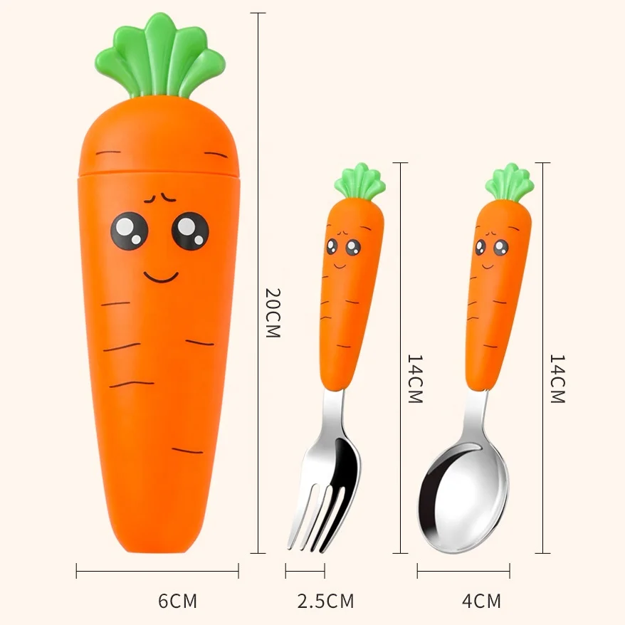 Food Grade PP Infant Feeding Tableware Cartoon Design Cutlery Stainless Steel Spoon And Fork Set