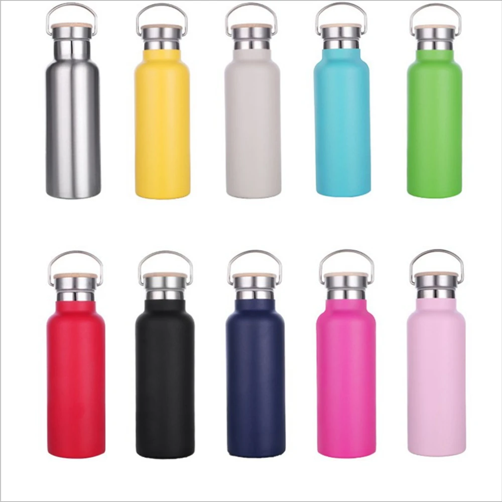 750ml  double wall sports bottle stainless steel vacuum insulated powder coated color water bottle with bamboo lid