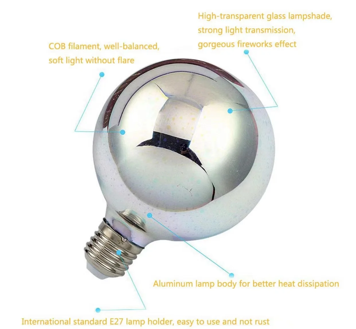 E27 220V Table light pendant lamp holiday decoration lighting heart shape 3D firework led light bulb LED bulbs AC globe 360