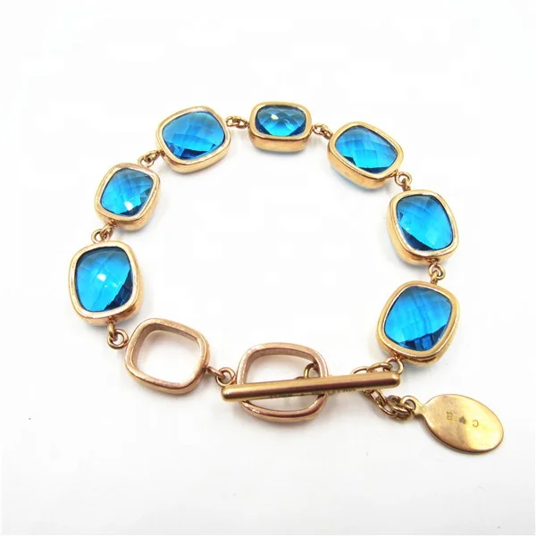 fixed price wholesale Gold plated stainless steel bulk charm opal bracelets with pink glass stone women accessories china