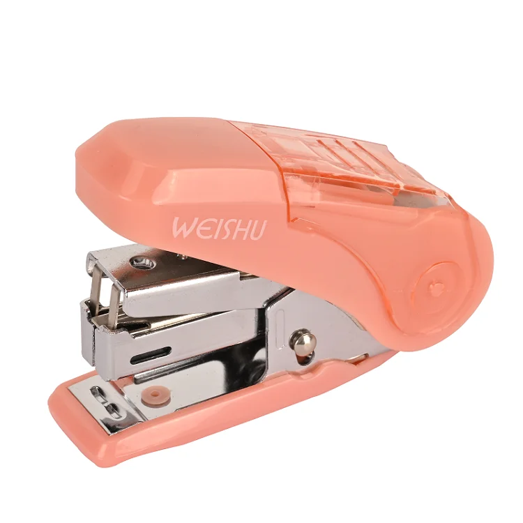School Supplies Power Saving Office Stapler Cute Colorful Plastic Mini Stapler with Staple Storage Case