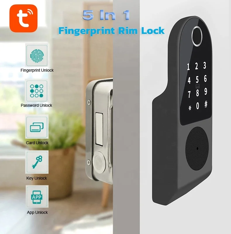 Fingerprint Rim Smart Door Lock BLE TT Lock APP Waterproof Keyless Digital Door Lock