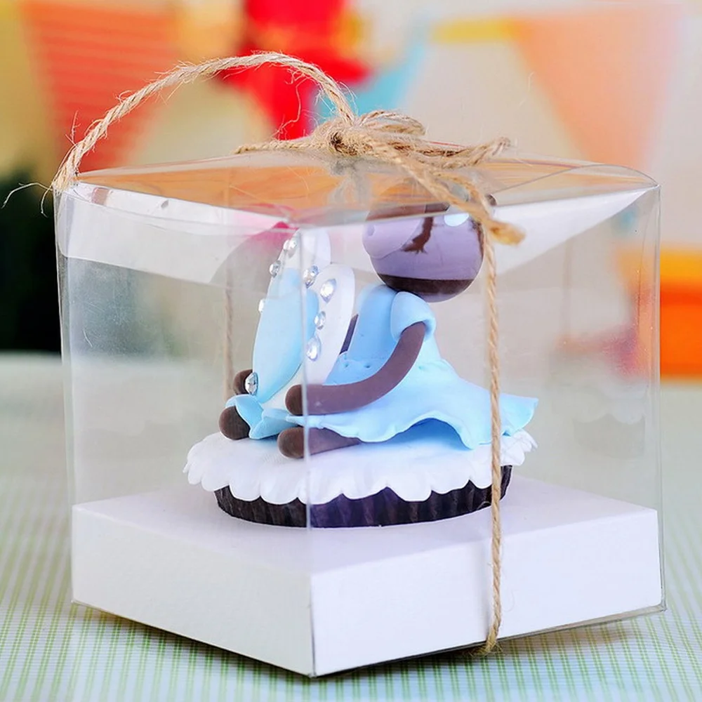 Gold Ribbon Transparent Square PET Cupcake Boxes Clear Muffin Cake Packing Box for Business Wedding Party Packaging