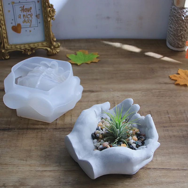 BS411 Hand Shaped Flower Pot Cement Silicone Mold Concrete Clay Succulent Planter Resin Mold Jewelry Storage Mould