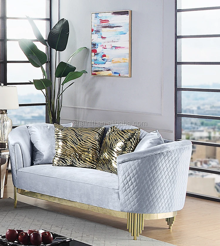 DongGuan Factory Chainiti Wholesaler Furniture Luxury Modern  Living room Sofa Set With Gold Stainless