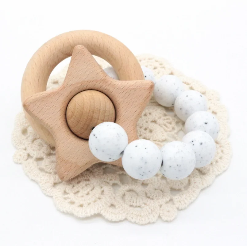 Wholesales Baby Nursing Bracelets Wooden Teether Silicone Beads Baby Teether Bracelets Nursing Toys Baby Teething