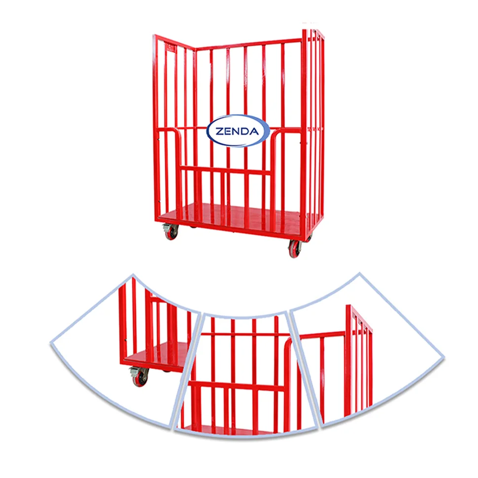 Powder Coated 4 Swivel Castors Collapsible Wire Mesh Pallet Roll Cage Trolley