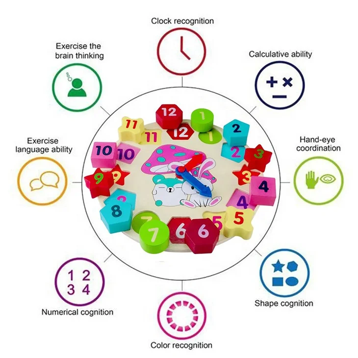 High-quality digital wooden building block clock shape sort digital clock wooden toy