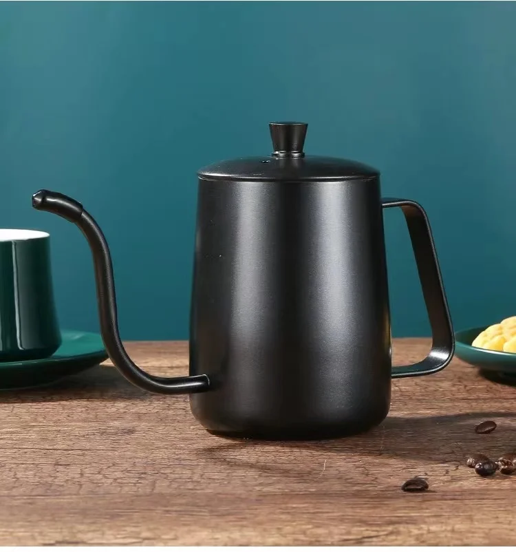 Hot selling stainless steel hand drip coffee pouring over kettle with goose neck shape spout and lid wholesale 350ml