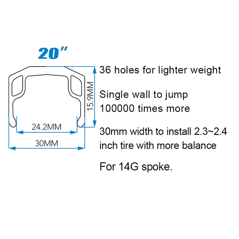 Funsea Bicycle Wheel BMX MTB Kids Adult Bike Rims 20 Inch Tire Rim Single Wall 36 Holes Alloy Width 30mm Matte Red Blue Splatter