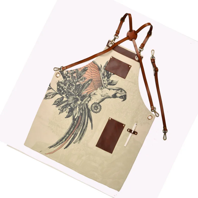 Canvas digital print apron cross waiter fashion coffee shop work heat transfer apron