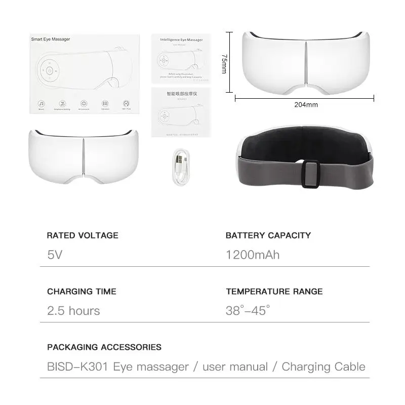 Smart Airbag Vibration Eye Care Compress Bluetooth Eye Massage Relax Migraines Relief Improve Sleep Eye Massager With Heat