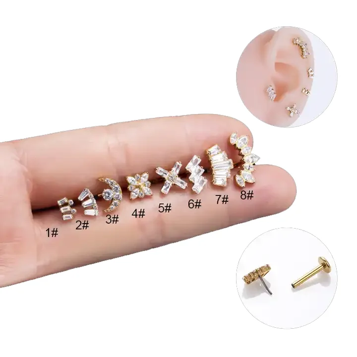 Высокое качество G23 титановые геометрические циркониевые Луна Labret губы хрящи серьги пирсинг ювелирные изделия