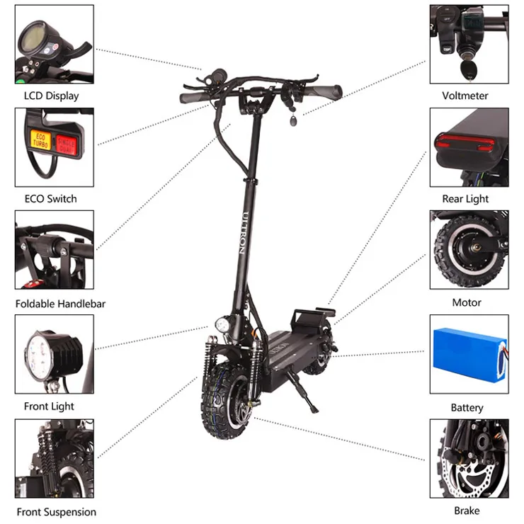 
ULTRON T11 Big Two Wheel 3 Gear Brushless Dual Motor Adult Electric Scooter With Seat For Adults 60V2400W High Speed 65km/h 