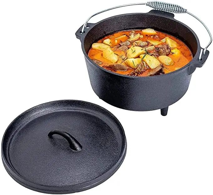 Pre-Seasoned Camp Cookware Pot BBQ Cooking Cast Iron Dutch Oven with Lid Lifter Handle