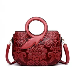 Stylish Vintage large capacity Lady luxury purse women handbag with handle and flower embossed pattern