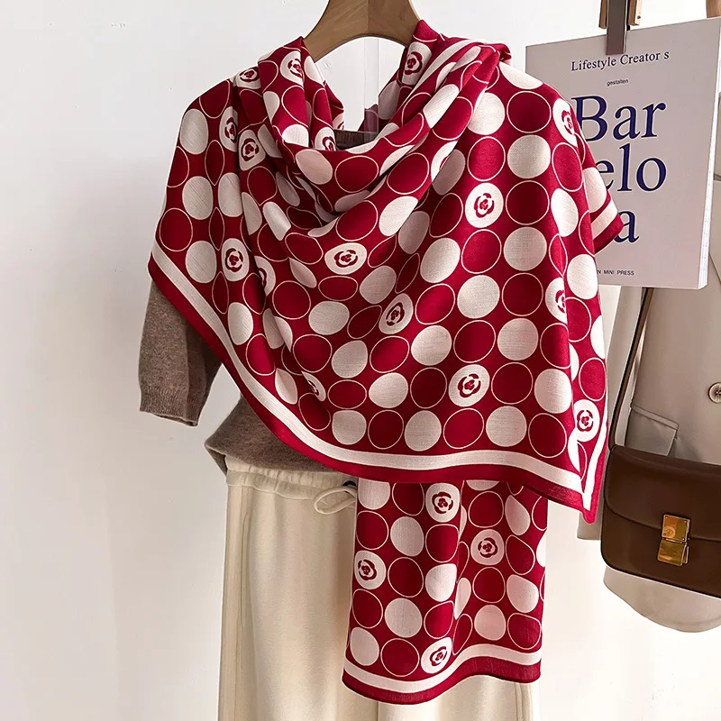 Elegant Cotton Viscose Head Wrap Designer White Red Black Polka Dot Printed scarf for Women