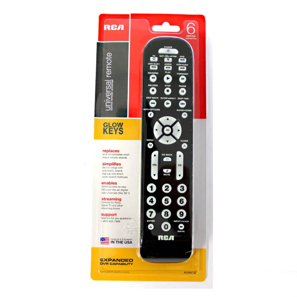 RCA RCR6473Z 6 device Universal remote control TV DVD Stream box
