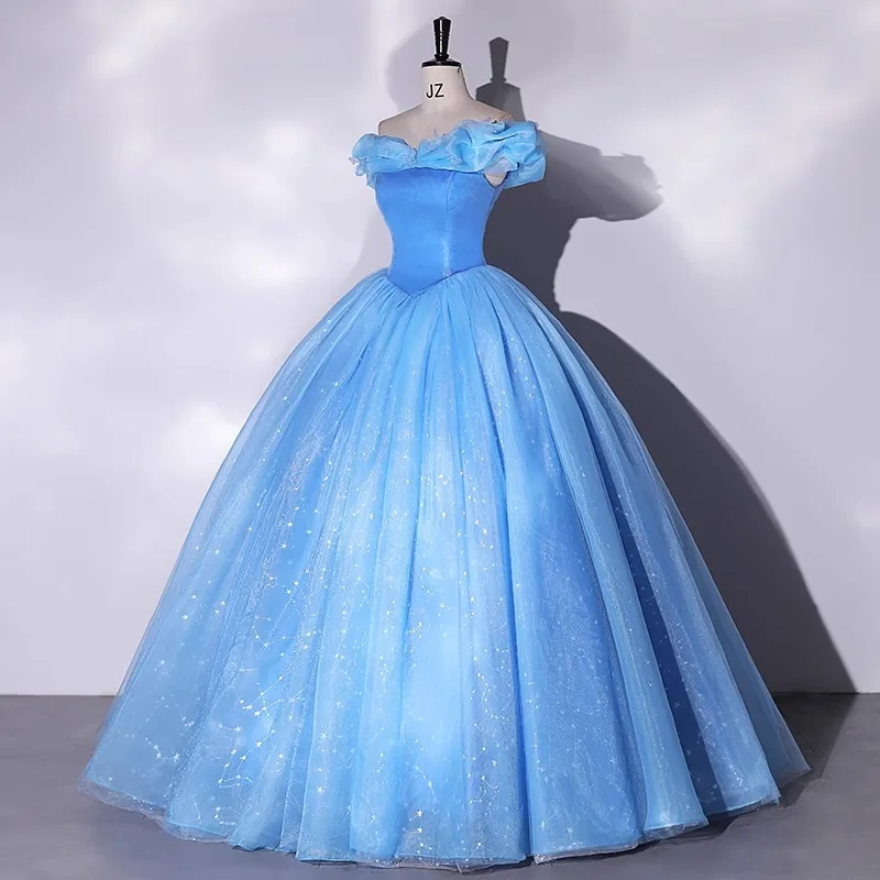 Evening dress Tulle Mesh Annual Party Dress Short Sleeves Back tie Princess dress