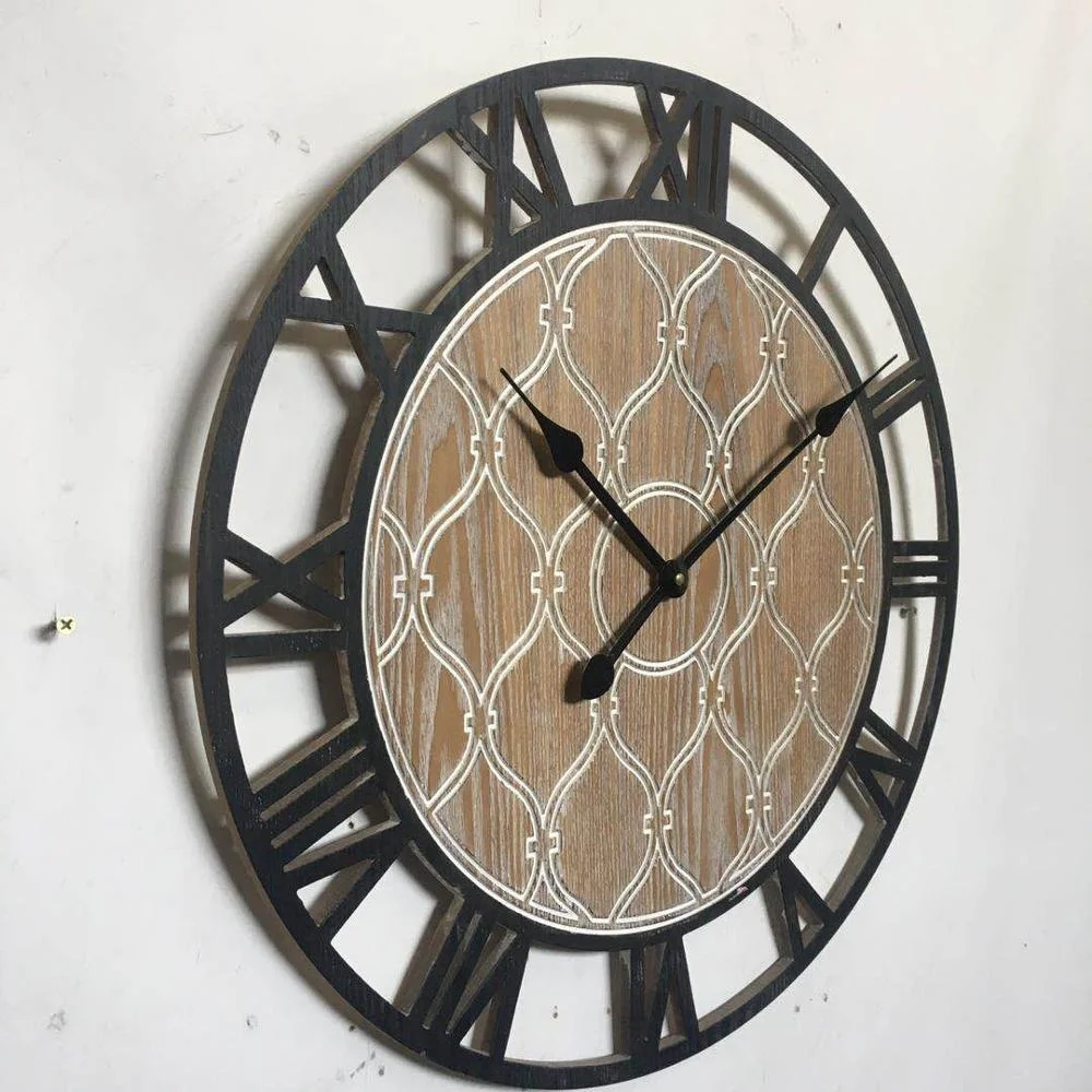 
Oversized Custom Geometric Design White Brushed Fraxinus Mandshurica Wooden Wall Clock 