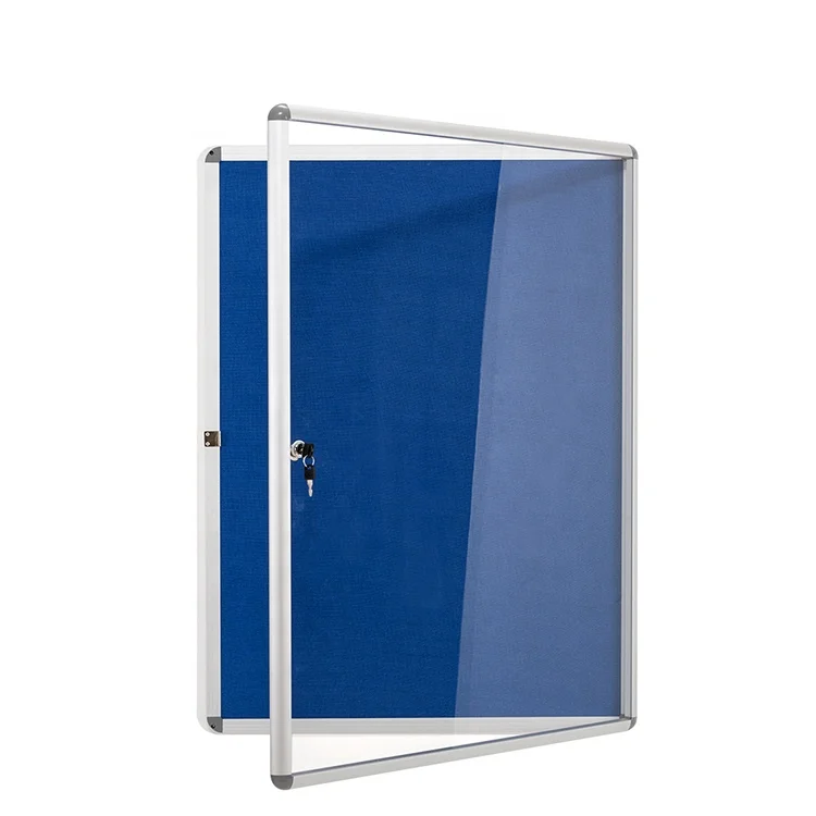 
Wall mounted lockable cabinet notice board tamperproof blue enclosed bulletin board 