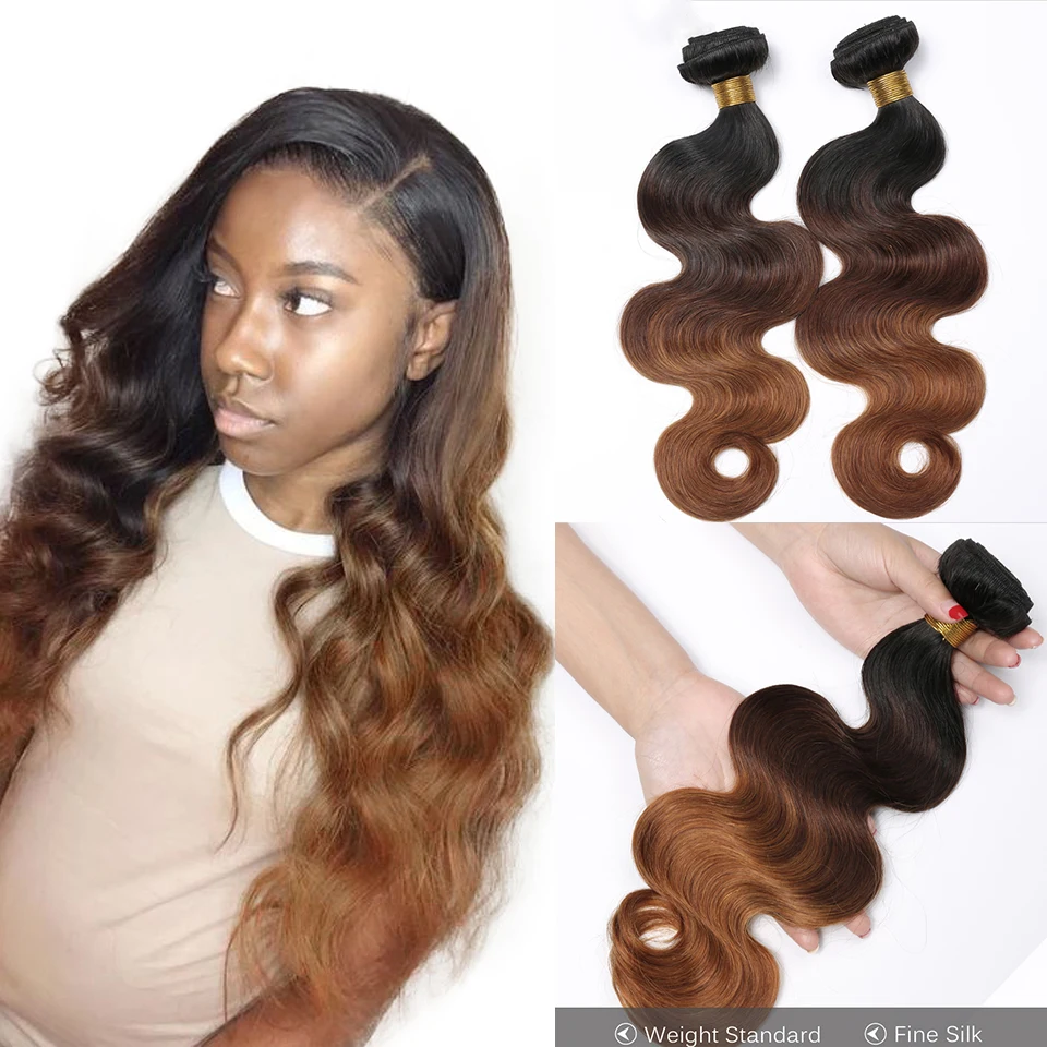 SPARK High Quality 9a Ombre Remy Brazilian Raw Virgin Human Hair Bundle for Black Women Black Brown Body Wave 1b/4/30