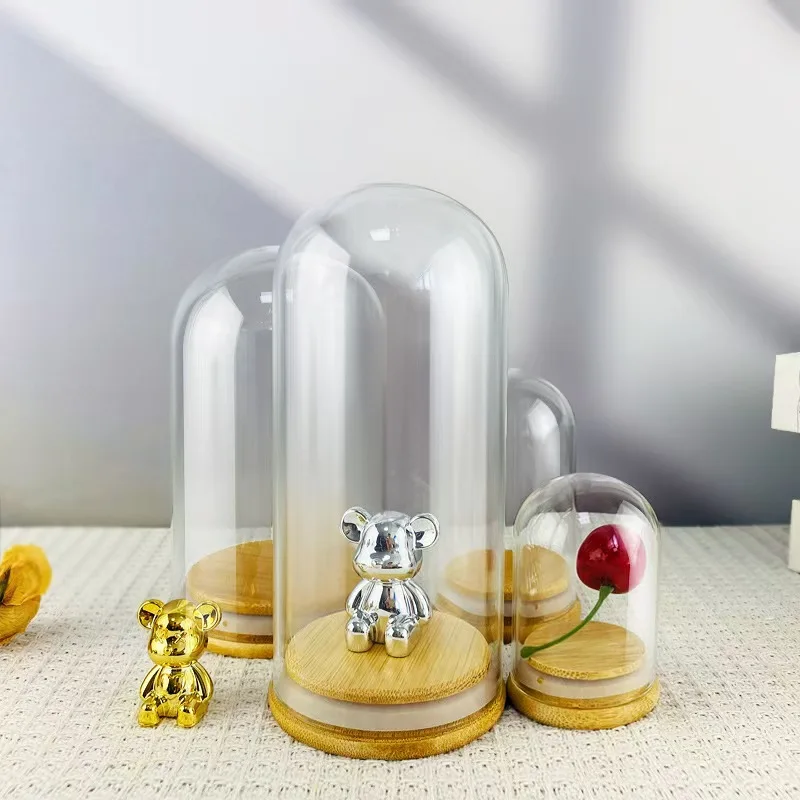 Customized Size glass bottle bamboo cover storage jar with wooden lid