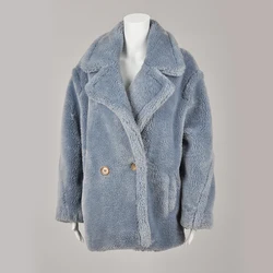 Fashion Clothes Long Light Blue Lamb Faux Fur Coat Jacket For Women Winter Warm