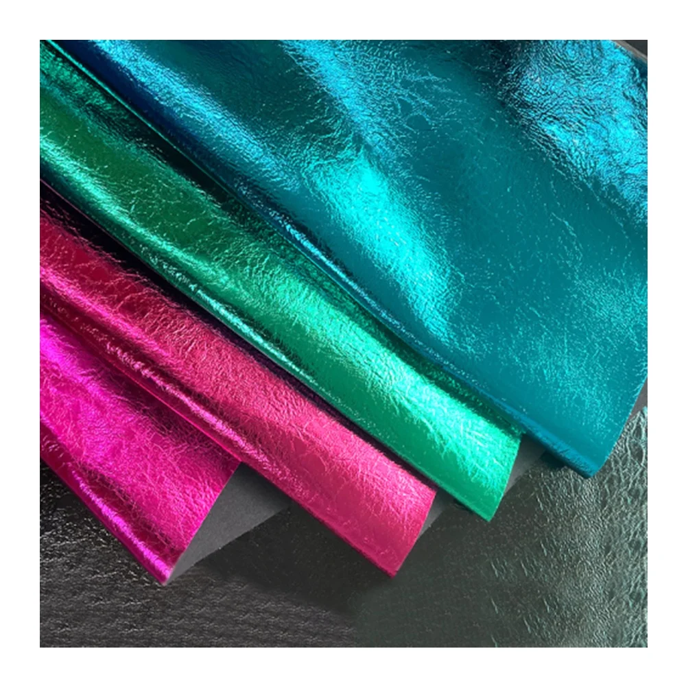 Metallic Embossed Shiny Metal Sheepskin Style Textured Synthetic Leather PU Metal Matte Hand-grabbed Leather Fabric For Bag Shoe