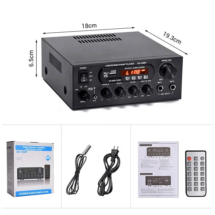  KS-33BT 1000W 2CH усилитель Bluetooth 2xMic вход Цифровой домашний стерео HiFi FM