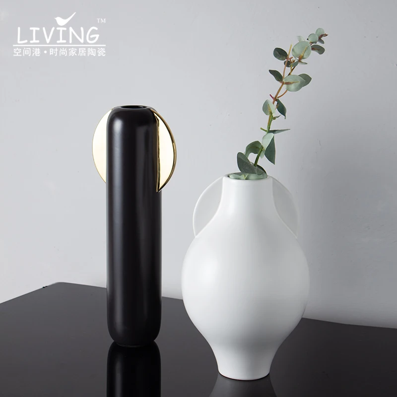 Minimalist Home Decor Art Handicraft Table Decoration Flower Vase Modern Interior White Black Nordic Ceramic for