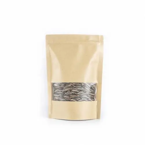 Doypack zip lock brown white food packaing zipper pouch window craft paper bag kraft paper with own logo