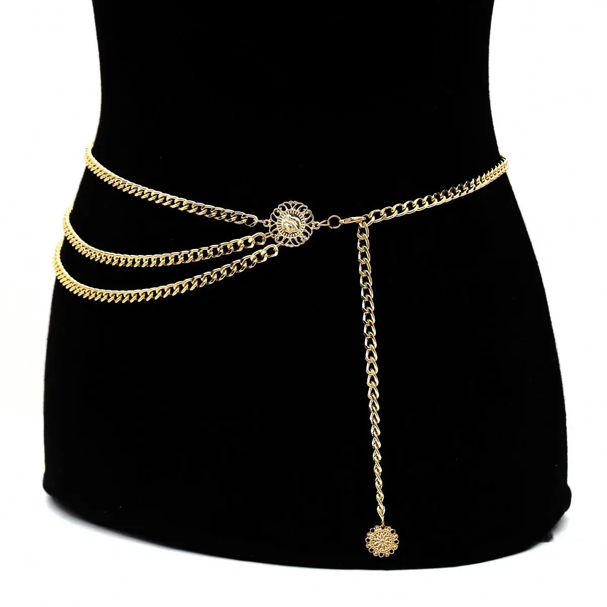 8230102 Fashion Gold Alloy Multi-layer Exaggerated Body Chain Female Adjustable Alloy Waist Chain Belt