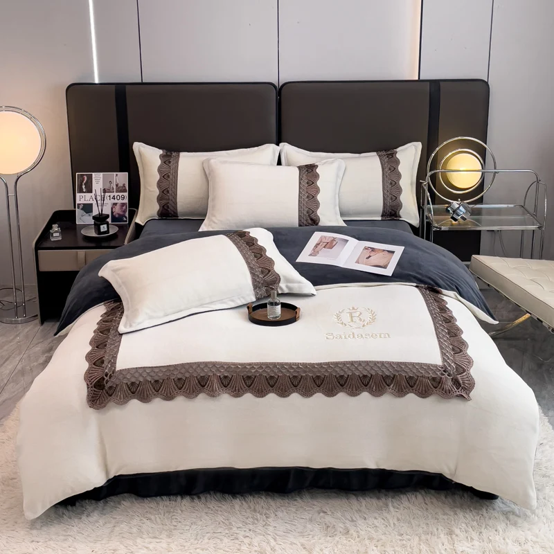 all sizes 3d embroidery cotton sheet sets bedding european wholesale 100% cotton flannel fabric sheets bedding plush set