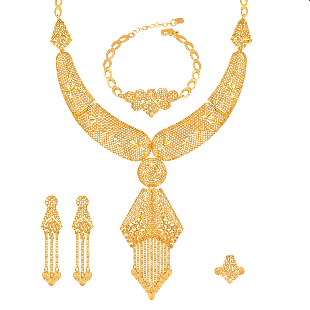 2022 luxury dubai bride wedding party champagne gold plated jewelry set