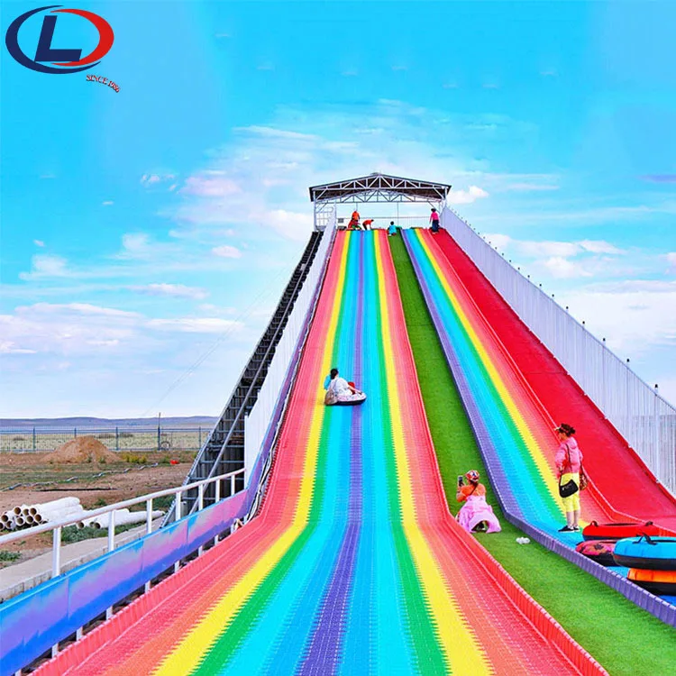 Custom Size Playground Resort Game Mountain Attraction Dry Slide Large Plastic Rainbow Slide For Sale