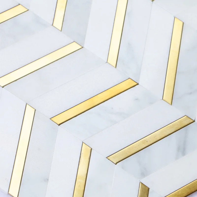 Light luxury stone mosaic brass gold stainless steel metal marble mosaic