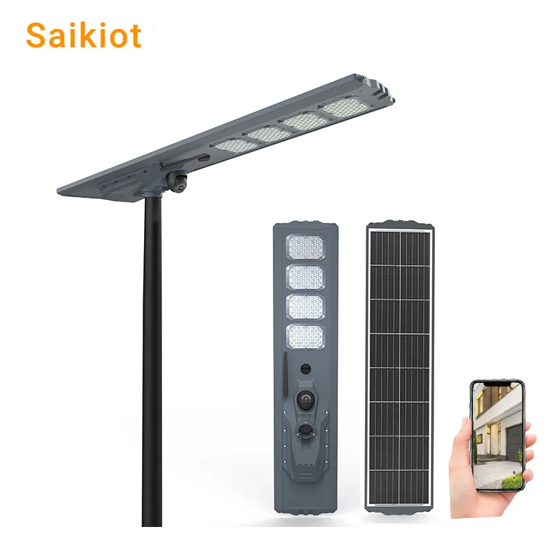 Saikiot Solar Street Light Integrated 4MP SIM Card CCTV 4G Camera EseeCloud APP Outdoor Solar Street Light with CCTV Camera 4G