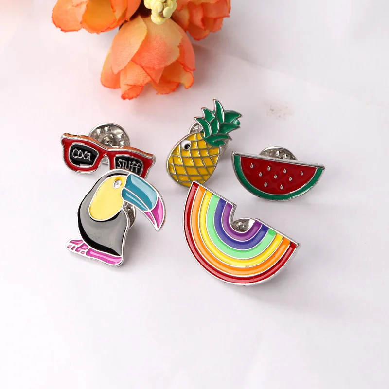 Clothes bags accessories cartoon cute brooches woodpeckers watermelon pineapples rainbow brooches pin