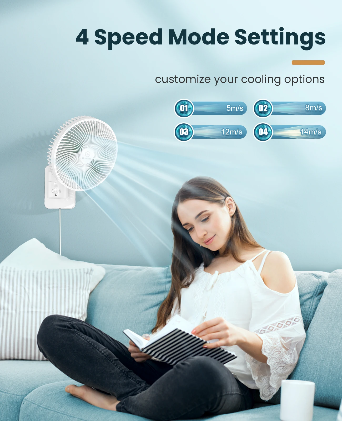 Modern 12V Dc Custom Small Mini Quiet 8Inch Multifunctional Air Cooling Timing Wall Mounted Electric Fans With Remote Controlled