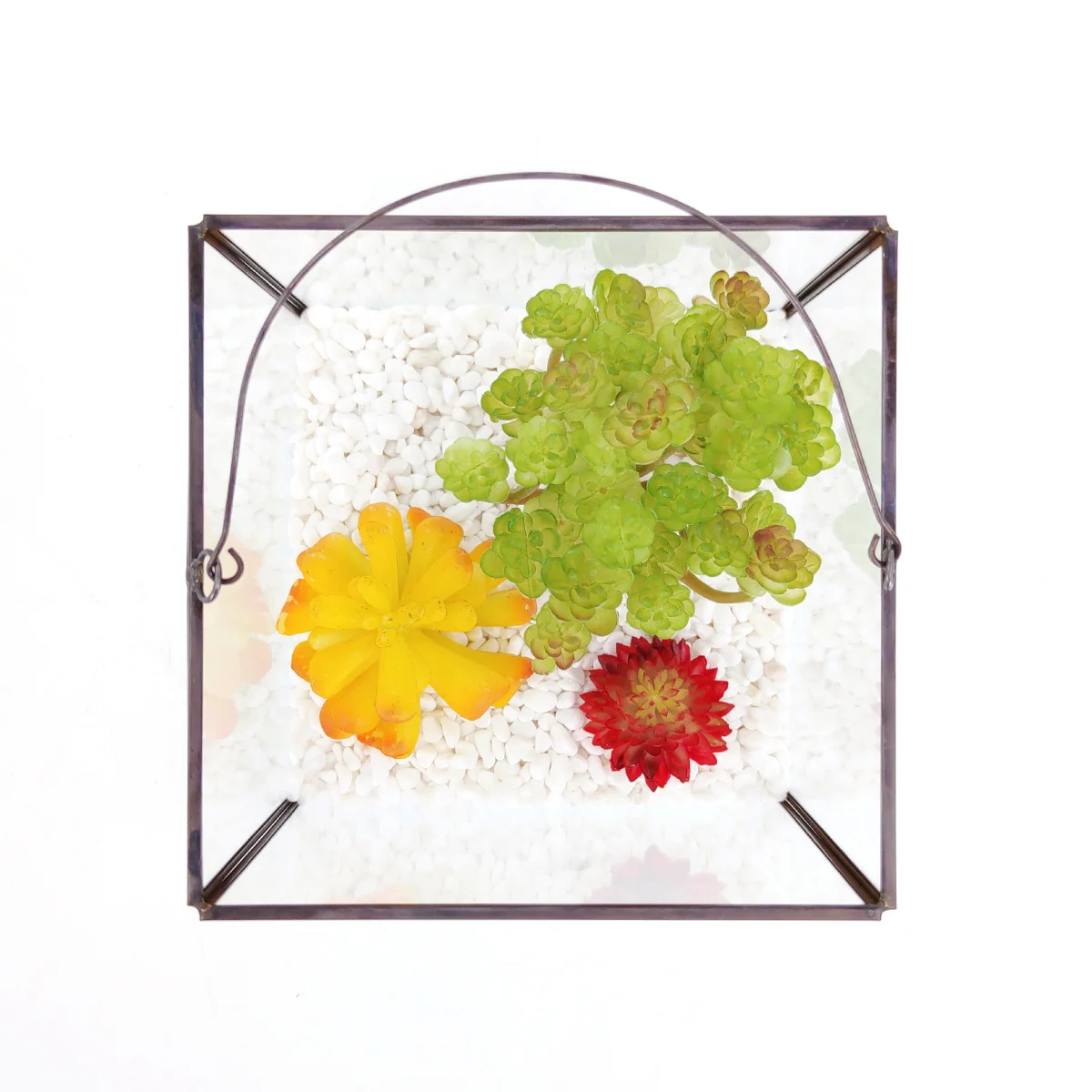 geometric shape glass and wood vase planter terrarium figurine miniatures for miniature garden home office tabletop