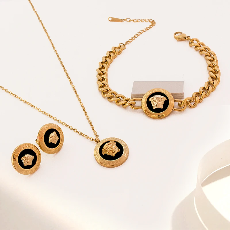 New Arrival Luxury 18k Gold Plated Stainless Steel Designer Jewelry Famous Brand Bracelet Necklace Earring Jewelry set