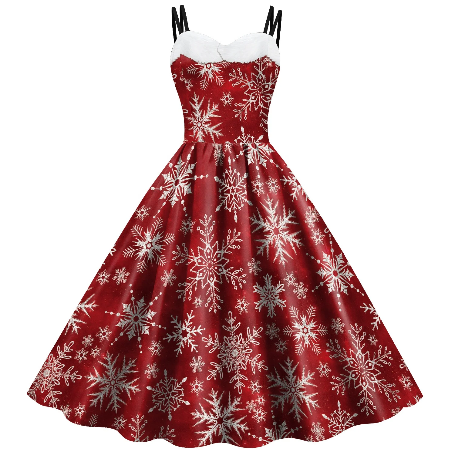 Ready to ship Christmas red dress women fashion beautiful snowflake digital printing strap latest christmas dress