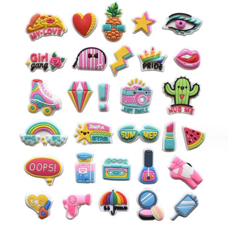 Wholesale Shoe Charms Colorful Leisure Sports Series letters Cute Cartoon Clog Pvc Shoe Charms Decorations for croc